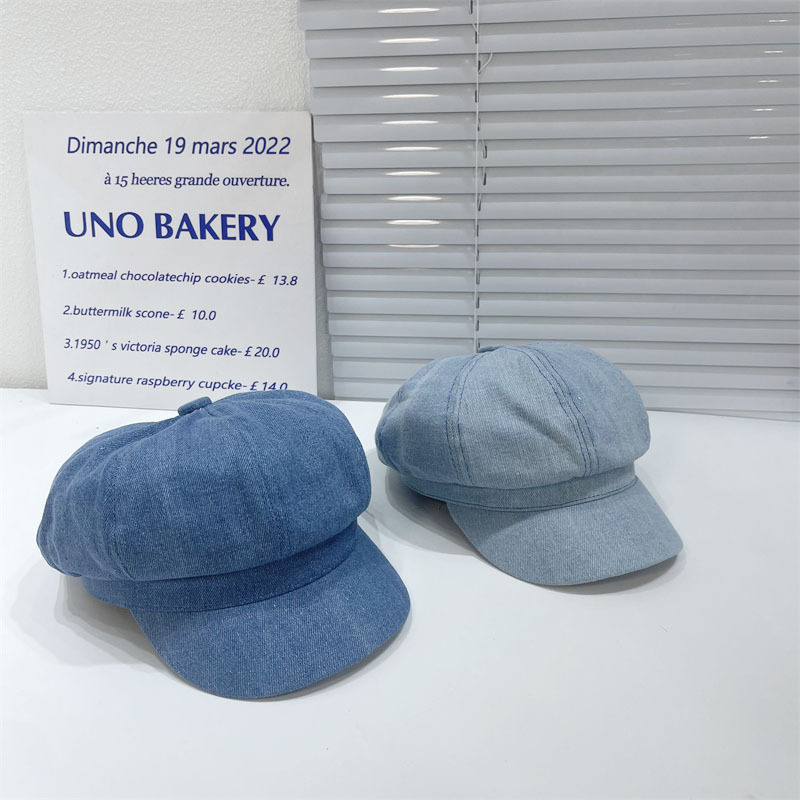 Denim berets, women's retro octagonal hats, sun-protective painter hats, versatile face-enhancing small sun hats, casual baseball caps, trendy