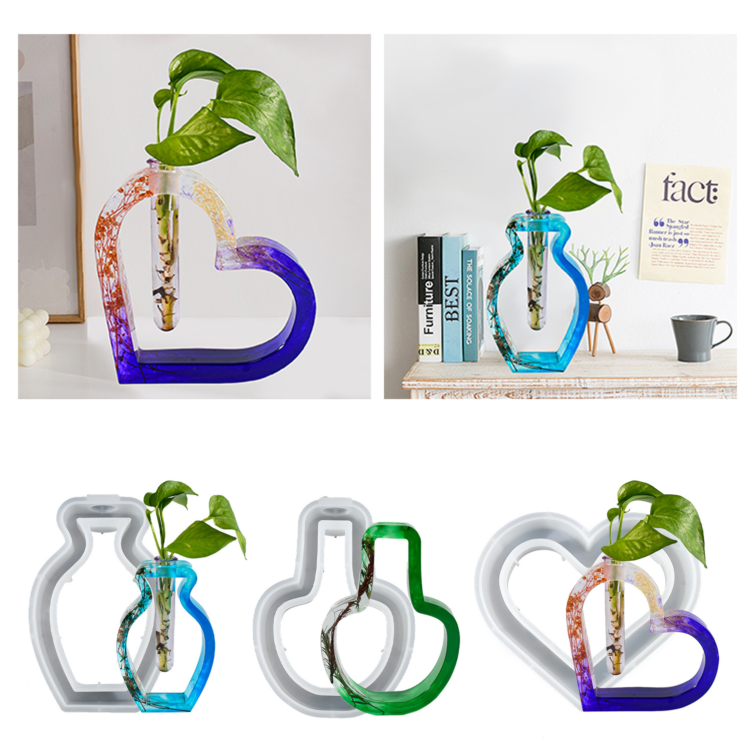 diy hollow heart hydroponic test tube vase silicone mold three-dimensional flower arrangement decoration drops glue mold full figure