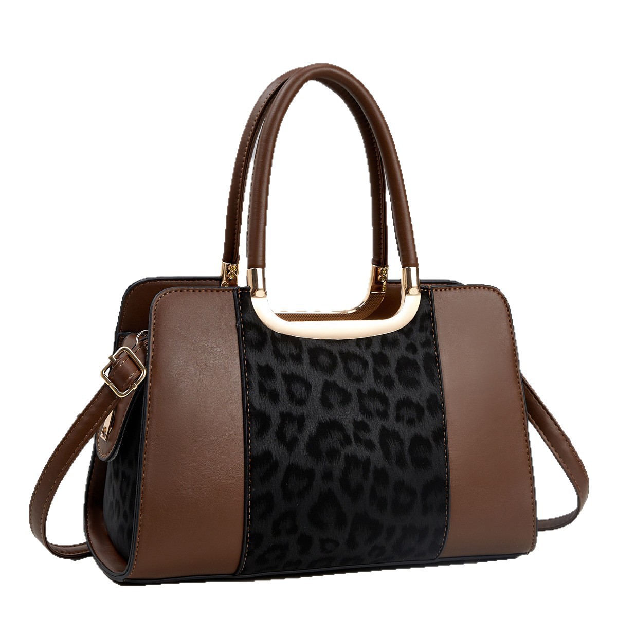 A new large-capacity handbag with leopard print color blocking, a trendy and versatile single-shoulder crossbody bag Item Picture
