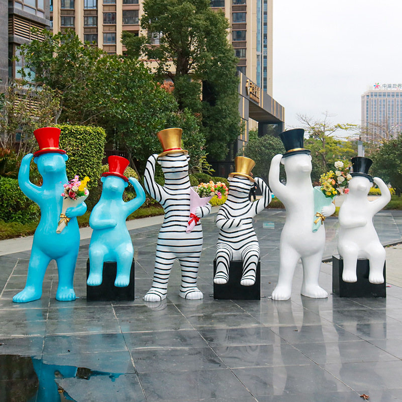 Frp Cartoon Polite Bear Sculpture Sales Office Hotel Lobby Mei Chen Large Floor Animal Decoration details Picture