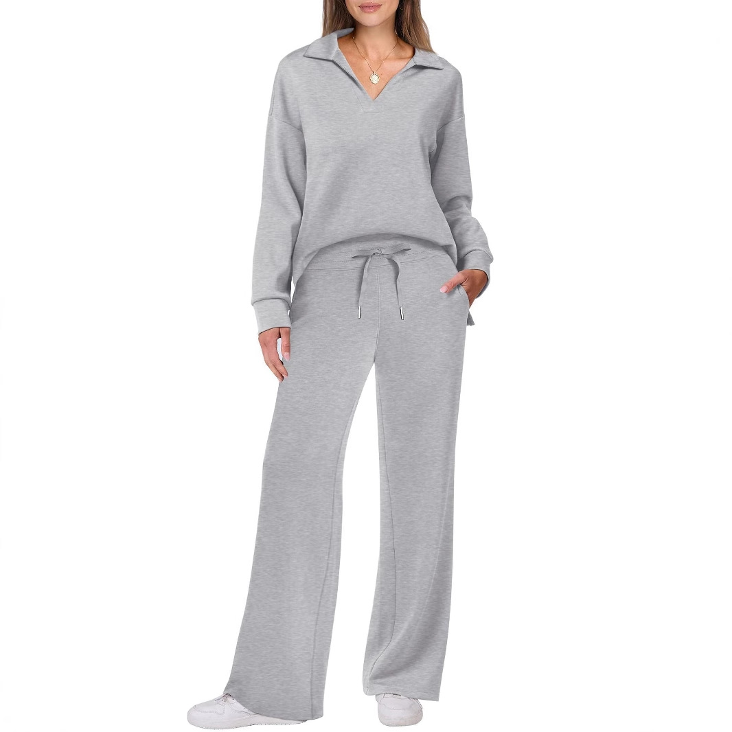 2025 Amazon Europe and America Autumn/Winter New Fashion Casual Women's long-sleeved drawstring Solid color commuter Long Pants Set for women Application Scenario