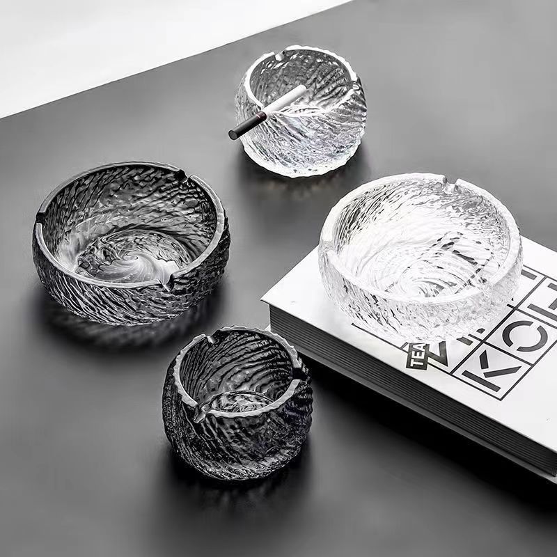 轻奢烟灰缸家用商务高颜值玻璃烟灰缸耐脏时尚创意大容量办公烟缸