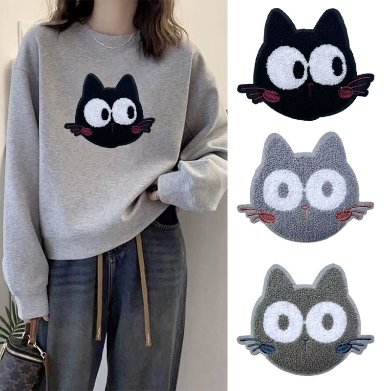 新款卡通电脑绣花毛巾绣猫头布贴服装配饰辅料补丁贴装饰diy
