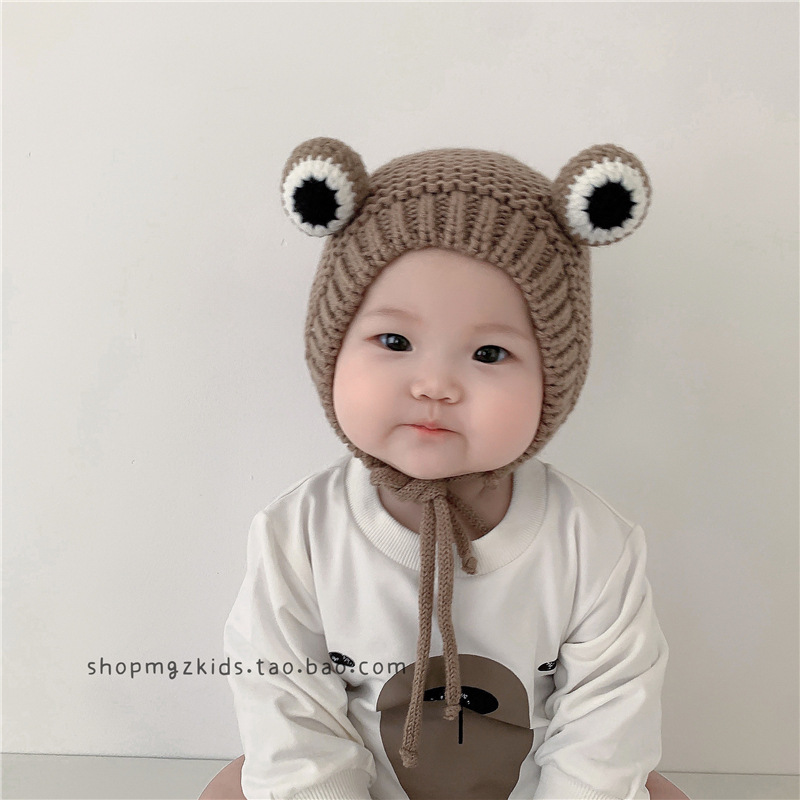 Baby Hat Autumn And Winter Plus Fleece Warm Woolen Hat Baby Frog Cute Super Cute Baby Ear Cap Children's Knitted Hat Specification drawing