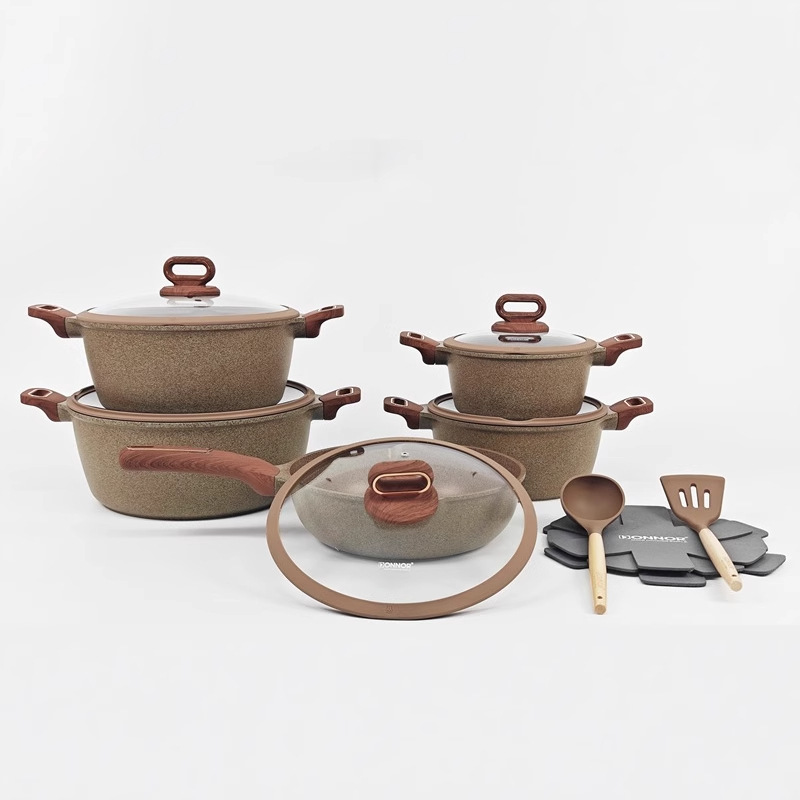 15/16pcs cookware set 15/16件套不粘套锅麦饭石压铸铝锅复底火