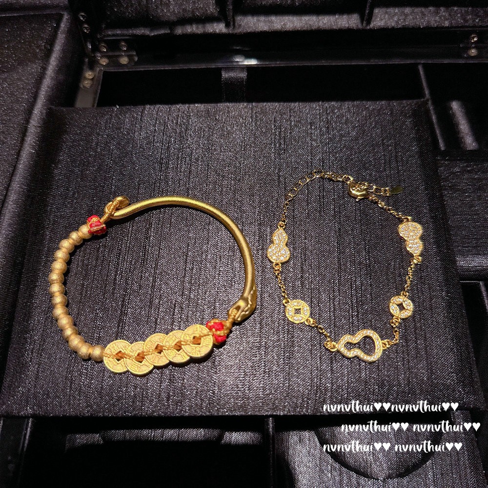 Ancient-style golden snake blessing pearl copper coin bracelet, new Chinese-style 18K gold-plated gourd copper coin zircon bracelet