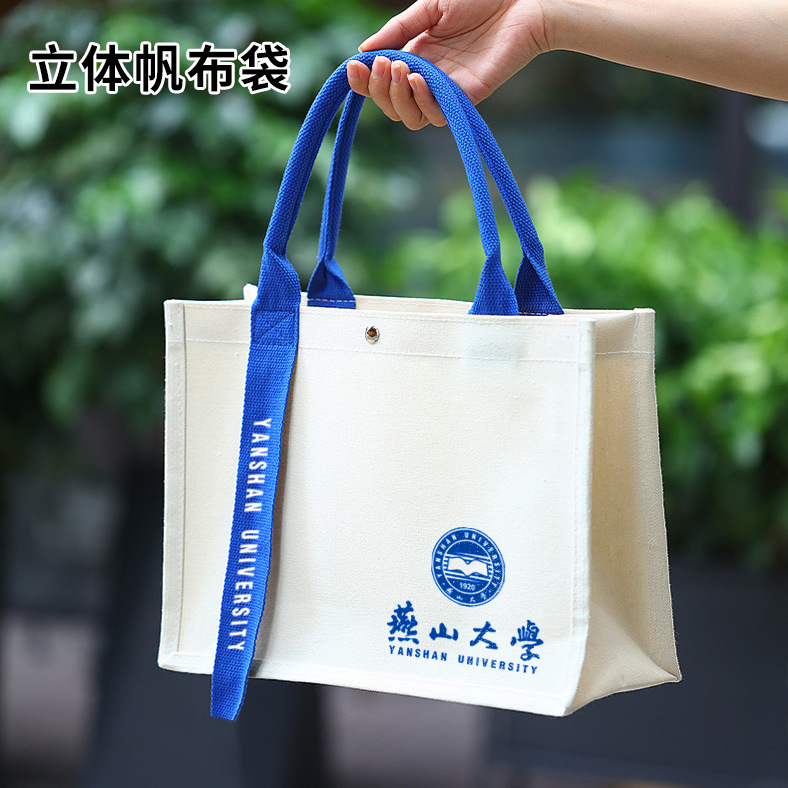 覆膜帆布袋定制大容量托特包培训班广告学校立体帆布包定做手提袋