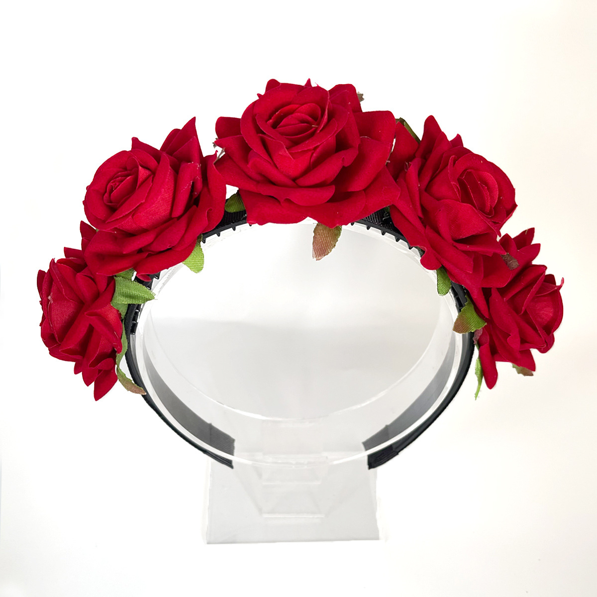 New retro rose flower headband Gothic girl dark high skull top headwear stylish red New Year headband girl Item Picture