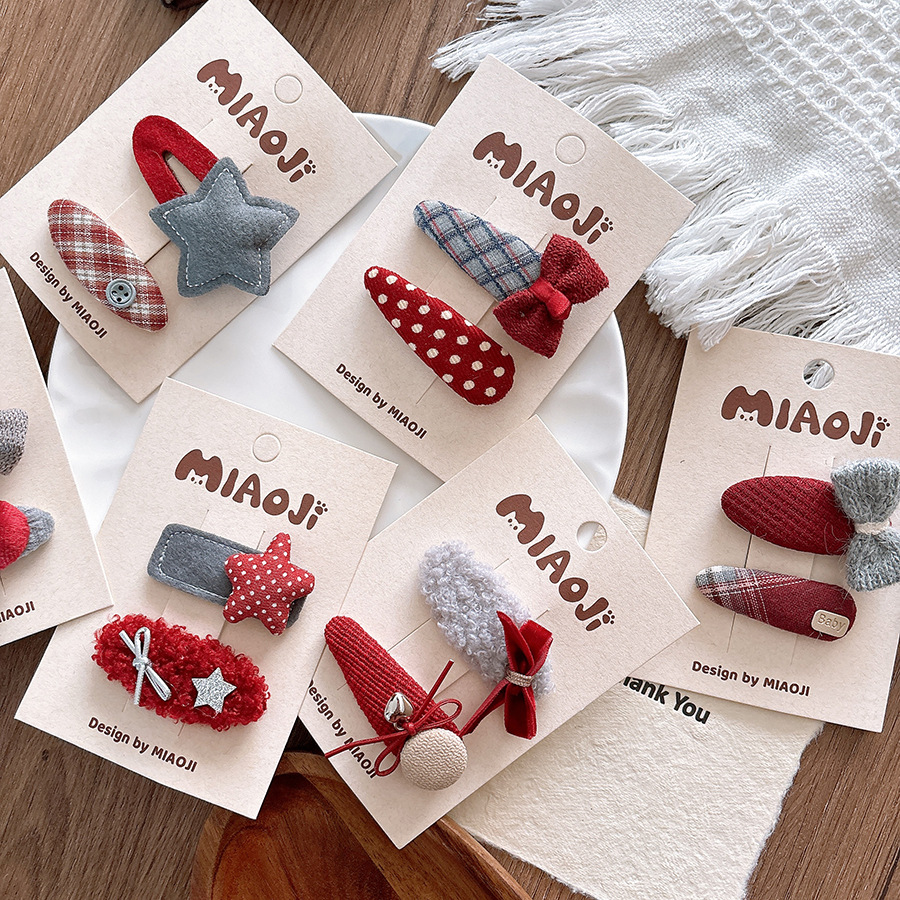 韩版甜美百搭儿童布艺掰掰夹女童红色碎发卡子少女蝴蝶结发夹发饰详情6