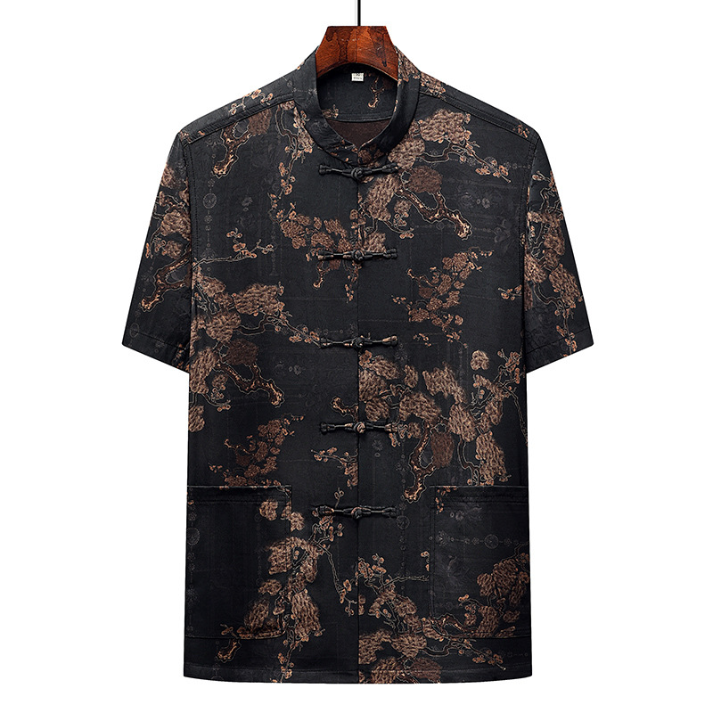 Guizao mulberry seda tang traje de hombre de mediana edad manga corta casual nuevo estilo chino chinese style chancellor hansuit daddy top Application Scenario