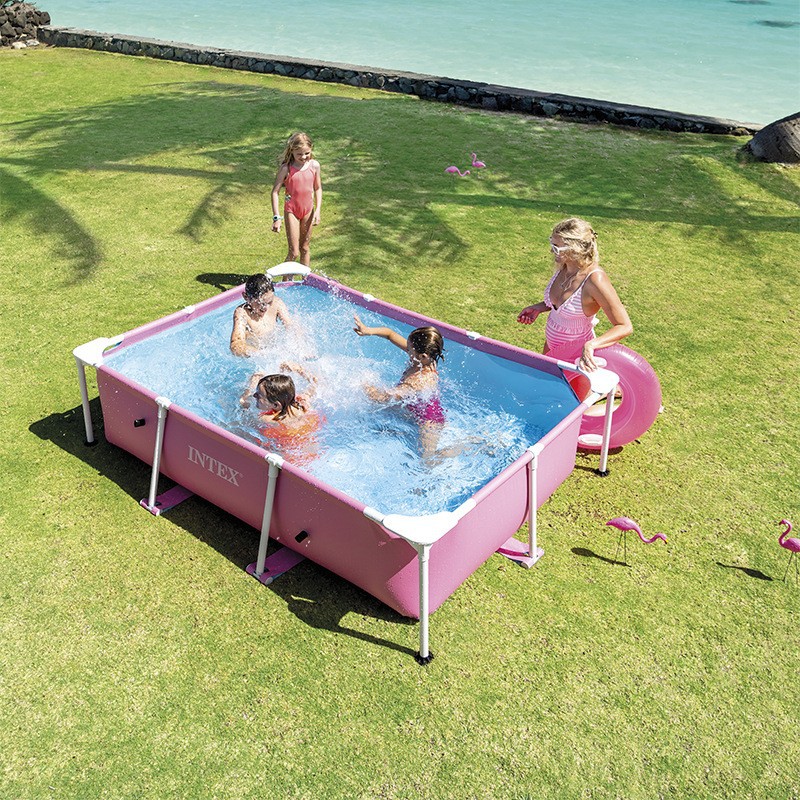 Genuine INTEX28266 pink rectangular tube frame swimming pool, outdoor family, children and adults, water play pool, fishing details Picture