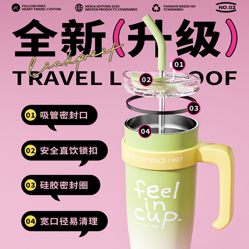 Large-capacity giant insulated cup, ceramic inner liner, straw, ton ton double drinking cup, high appearance level ice king cup customization details Picture