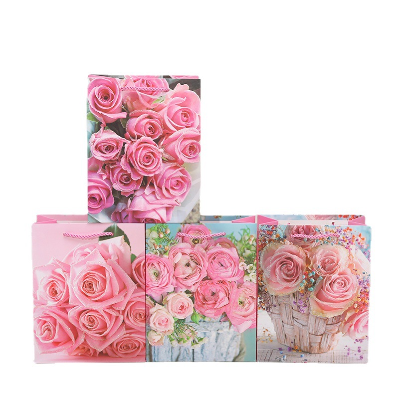 Ladies Pink Rose Gift Bag Tote Bag Paper Bag Clothing Shopping Bag Birthday Gift Return With Hand Gift South America Item Picture