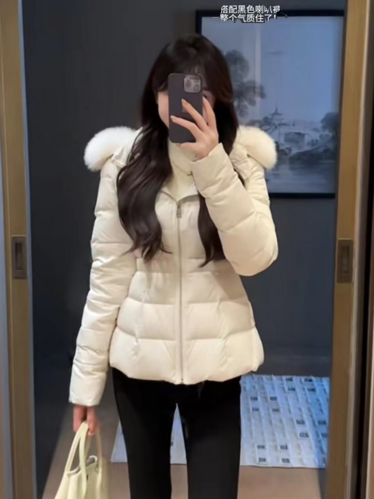 Thickened, waist-cinching, hooded, large-collar down jacket for women, white duck down, winter 2025, white cotton-padded jacket, high-end 90 pic 1