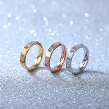 卡家同款六钻一字钛钢男女戒指 优雅气质镶钻不锈钢指环饰品定制