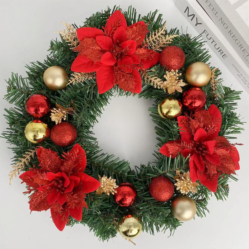 The New Christmas Wreath Decorations Door Decoration Hotel Restaurant Simulation Teng Strip Christmas Wreath Shopping Mall Facade Decoration Batch Application Scenario