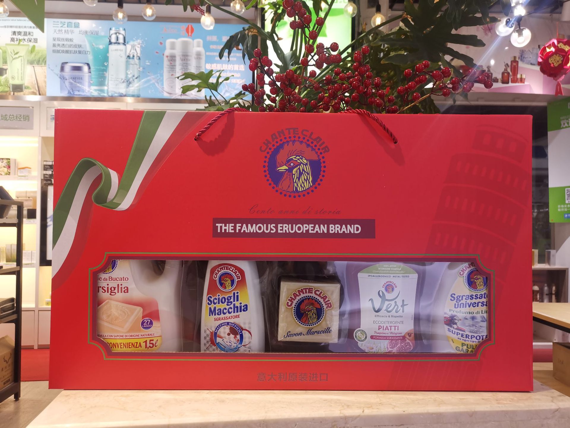 Wholesale of five-piece sets of Italian imported rooster head box laundry detergent, dishwashing liquid, Marseille soap and oil stain remover