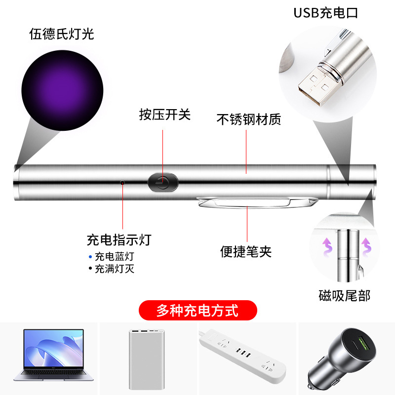 Wood's lamp, cat moss lamp, ultraviolet fluorescent agent, ultraviolet lamp, pet illness, pet fungus detection flashlight Specification drawing