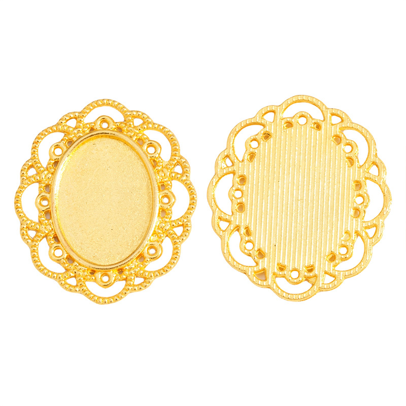 跨境热销合金饰品 时光宝石椭圆底托吊坠DIY配饰内径18*13mm白底实物图