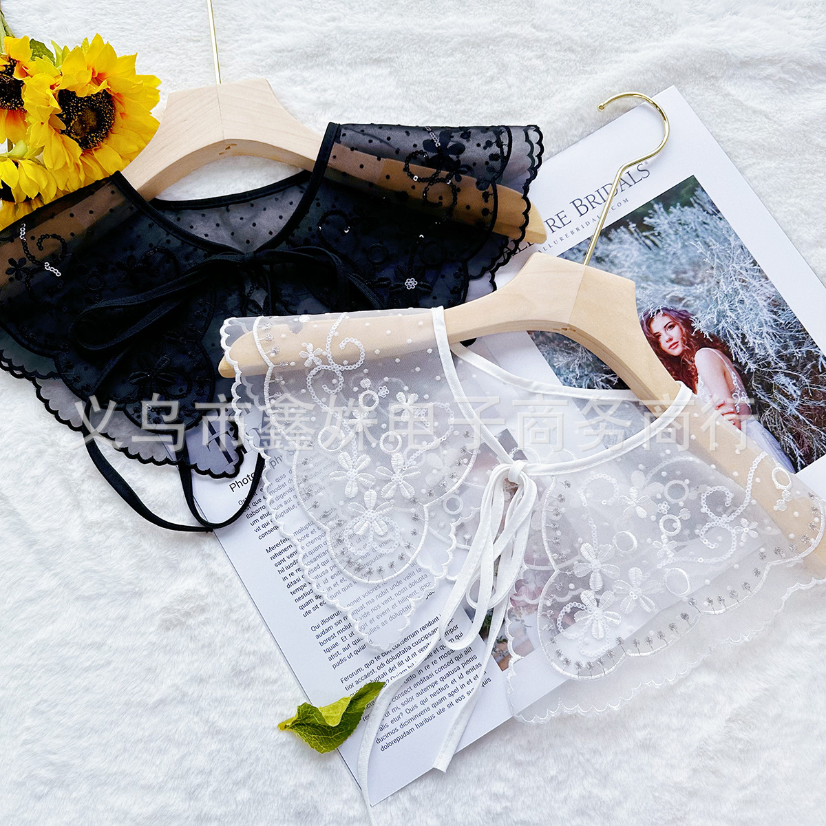 Black and white embroidered women's clothing with versatile collars and accessories Specification image