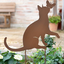 跨境花园庭院装饰动物铁艺剪影金属工艺品摆件猫插件插牌装饰品