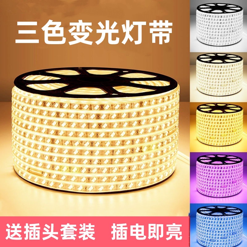 三色变光灯带led灯户外防水高压灯带客卧室吊顶免驱动线性灯带LED