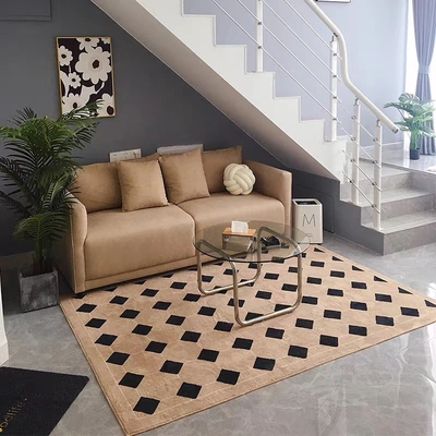 Paris apartment carpet living room ins style tile Middle French retro plaid floor mat Nordic bedroom bedside blanket thumbnail