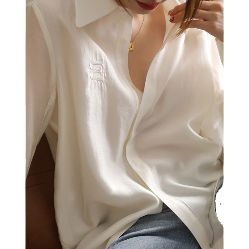 法式设计感小众白色衬衣女装2024年新款早春夏季长袖字母衬衫上衣详情图5