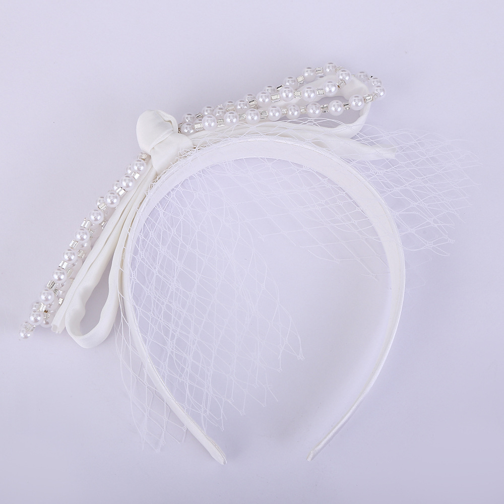 New French Elegant Retro Light Luxury Pearl Satin Bow Headband High-Grade Temperament Finish Broken Hair Clip Item Picture