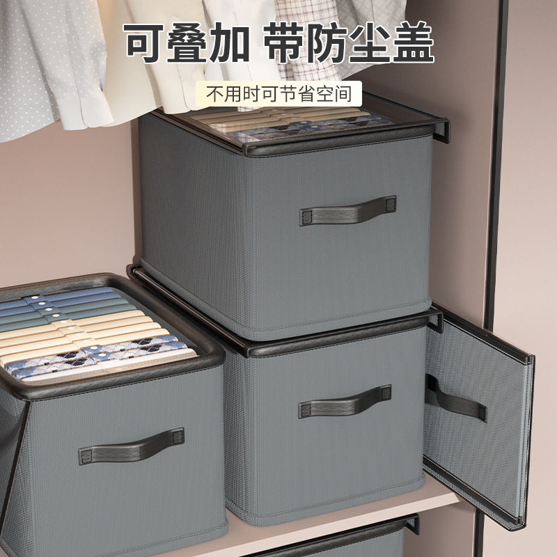 Clothing storage box with lid, large-capacity fabric clothing and pants storage box, wardrobe drawer type classification storage wonder details Picture