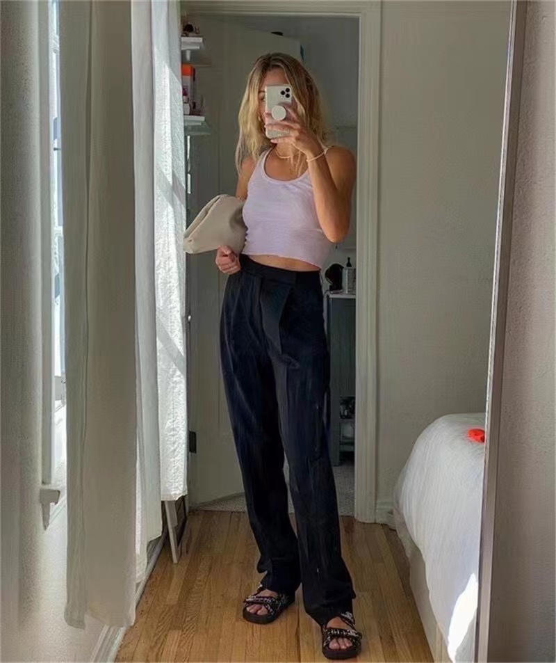 Fk22 Autumn And Winter New Wool High Waist Straight Tube Wide Leg Slim Suit Pants Yang Caiyu With Women's Casual Pants Application Scenario