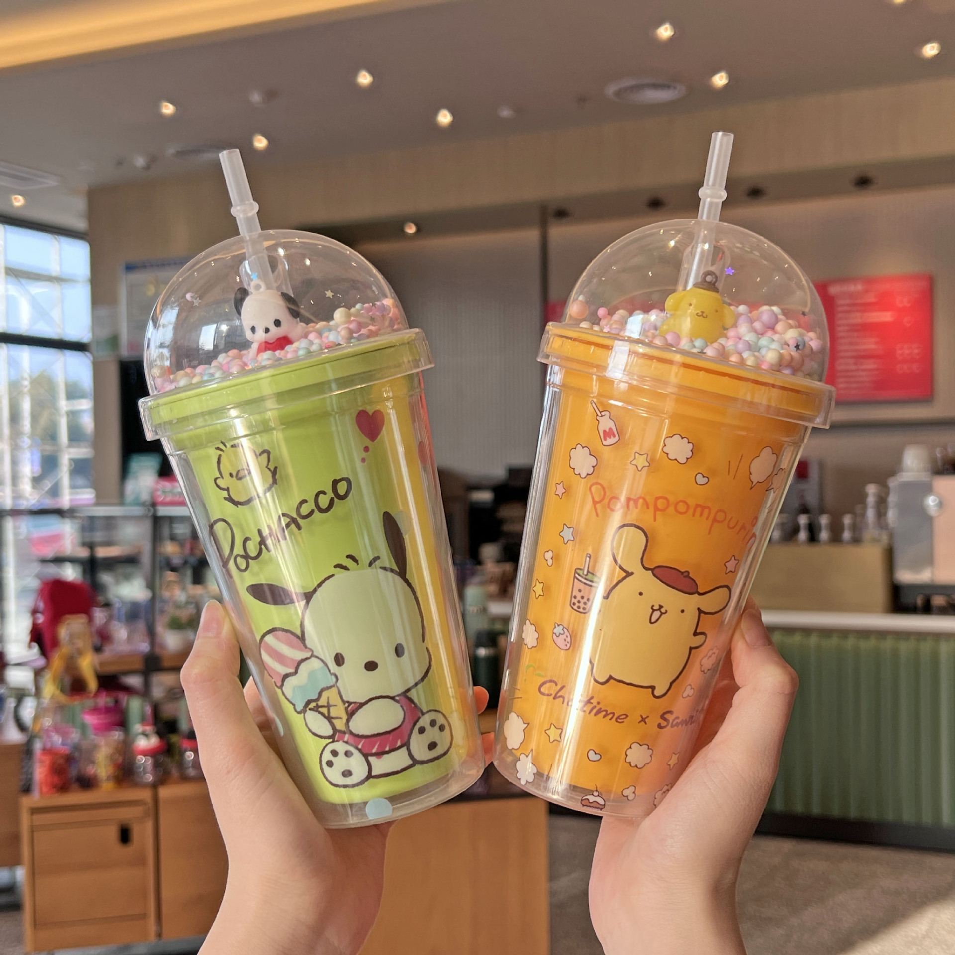 创意新款夏日网红塑料杯双层碎冰杯高颜值可爱卡通三丽鸥吸管水杯