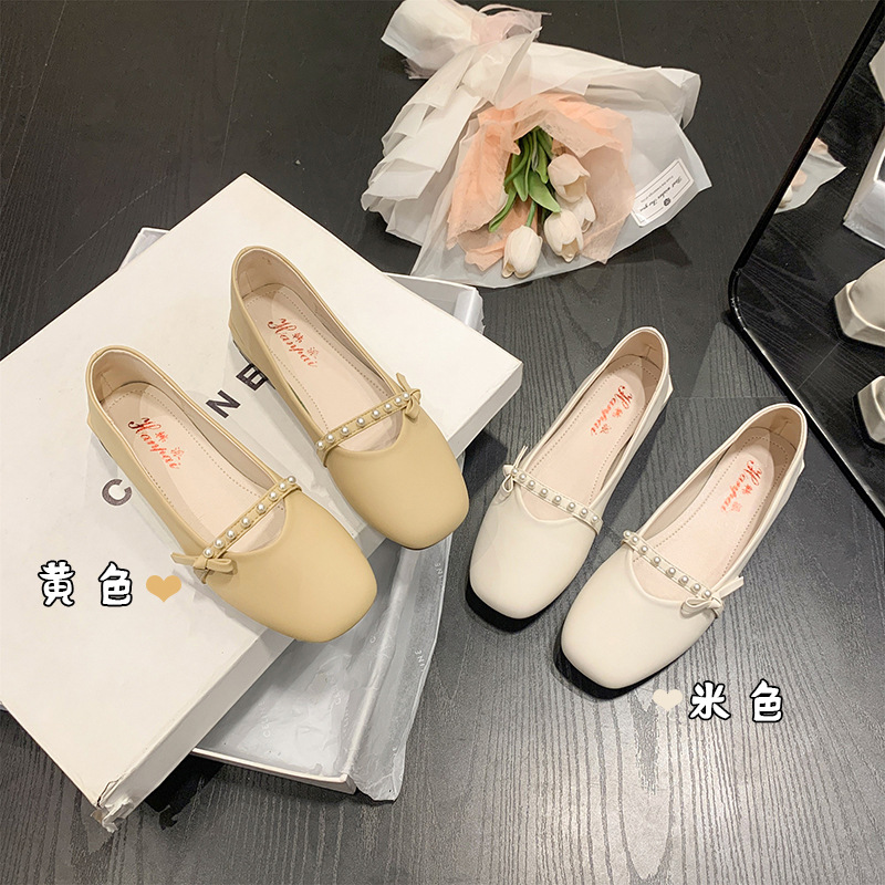 Square bean shoes women 2024 spring new shallow mouth thick with a slip-on two wear shallow mouth women's single shoes casual everything details Picture