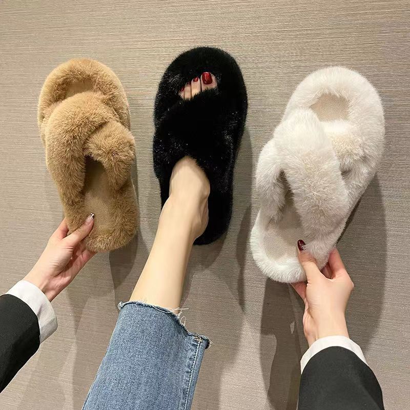 ins High-end woolen slippers 2024 new style for women's outerwear autumn and winter, Korean style fashionable home crossover shoes details Picture