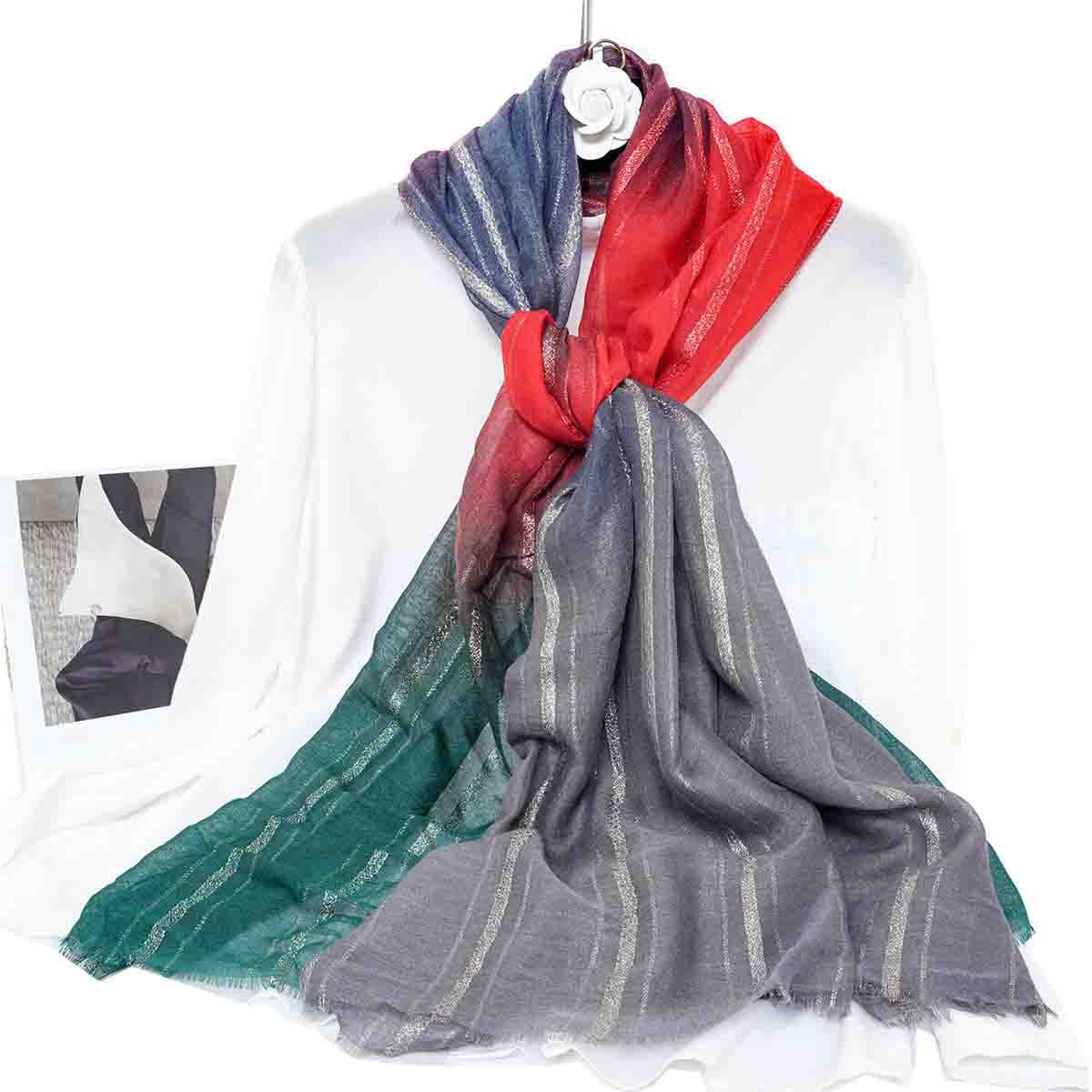Cross-Border New Fashion Gold And Silver Vertical Stripe Gradient Flower Print Women's Cotton And Linen Scarf Shawls In Stock Specification drawing