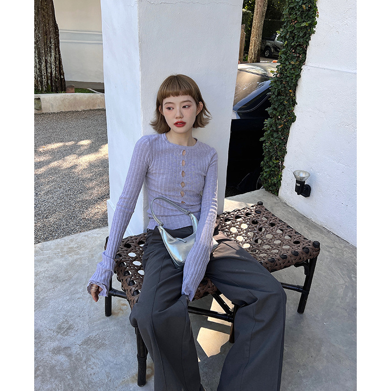 UNITY MODE多巴胺镂空设计感羊毛针织打底衫早春辣妹修身毛衣女详情图2