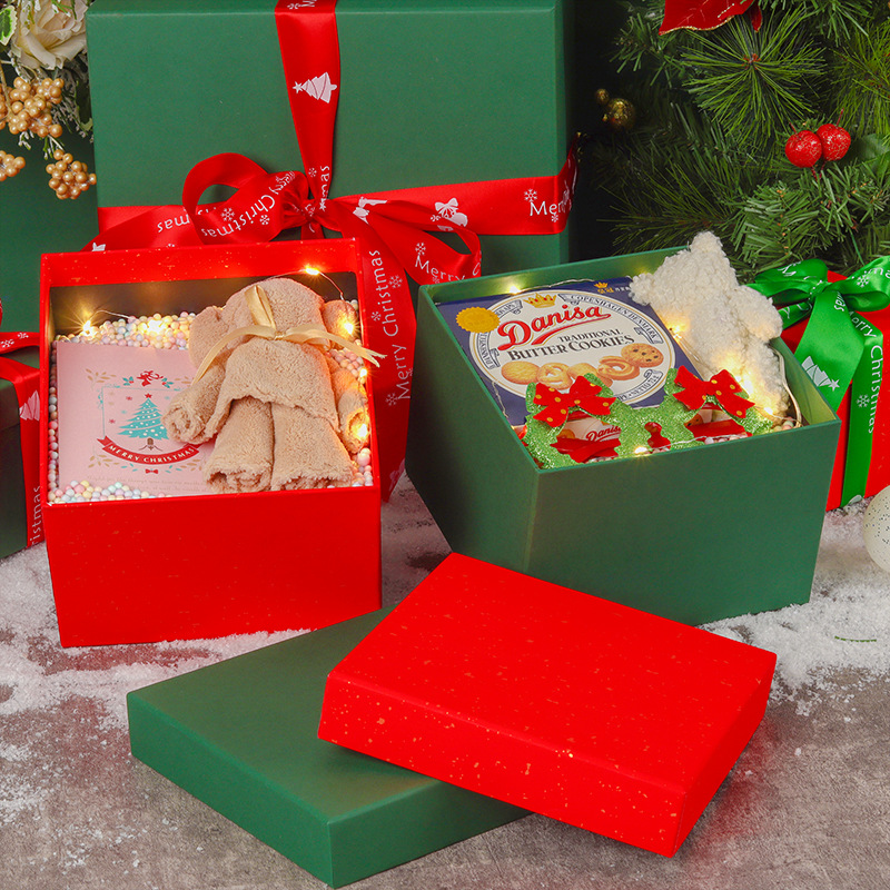 圣诞节礼盒天地盖卡通创意围巾礼品盒平安夜苹果礼品包装空盒现货图