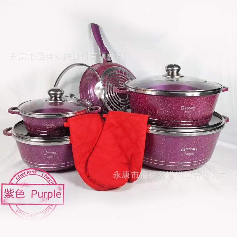 Cross-Border Set Of 12 Sets Of Medical Stone Pot 12Pcs Non-Stick Pot Soup Pan Frying Pan Die Casting Aluminum Factory Foreign Trade Item Picture
