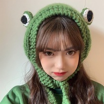 Frog hat cute knitted wool hat autumn and winter big eyes frog hair band hat head cover warm ear protection hat