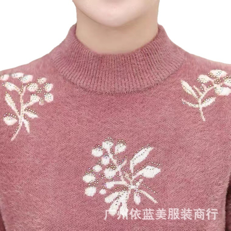 Mom's thick sweater, warm inner top for the elderly, middle-aged and elderly women's clothing, winter mink fur coat, base layer Item Picture