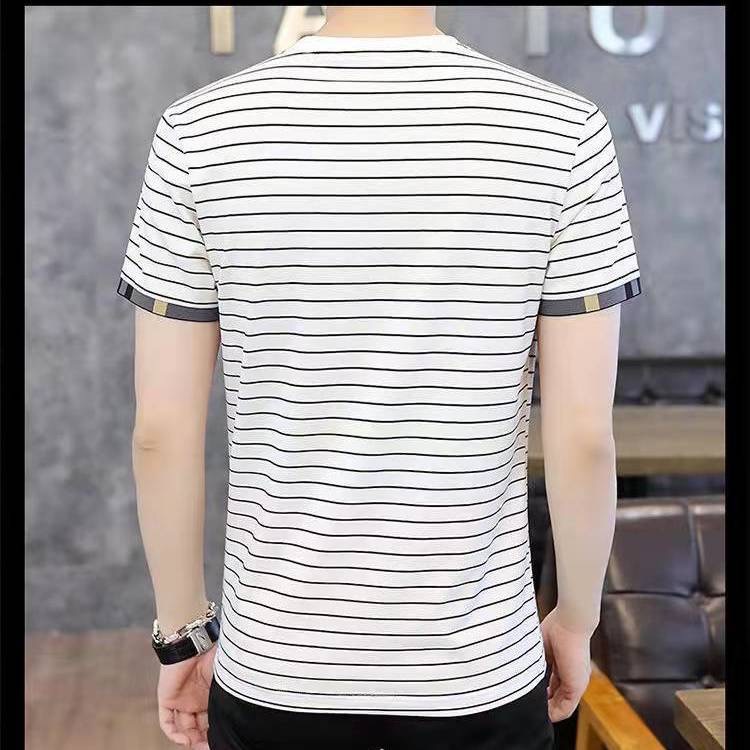 The original manufacturer's new 2024 summer striped T-shirt for men, short-sleeved trendy ice silk half-sleeved trendy brand men's thin T-shirt Specification image