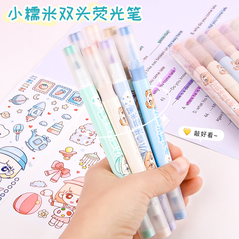 Wholesale of the new type of small glutinous rice double-headed fluorescent pen with key points for students, a cute and girlish planner pen Application Scenario