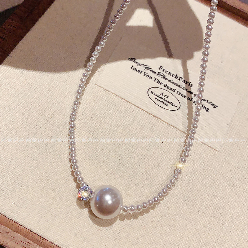 韩国圆珠镶钻珍珠项链女轻奢小众设计感锁骨链2025新款爆款颈链详情5