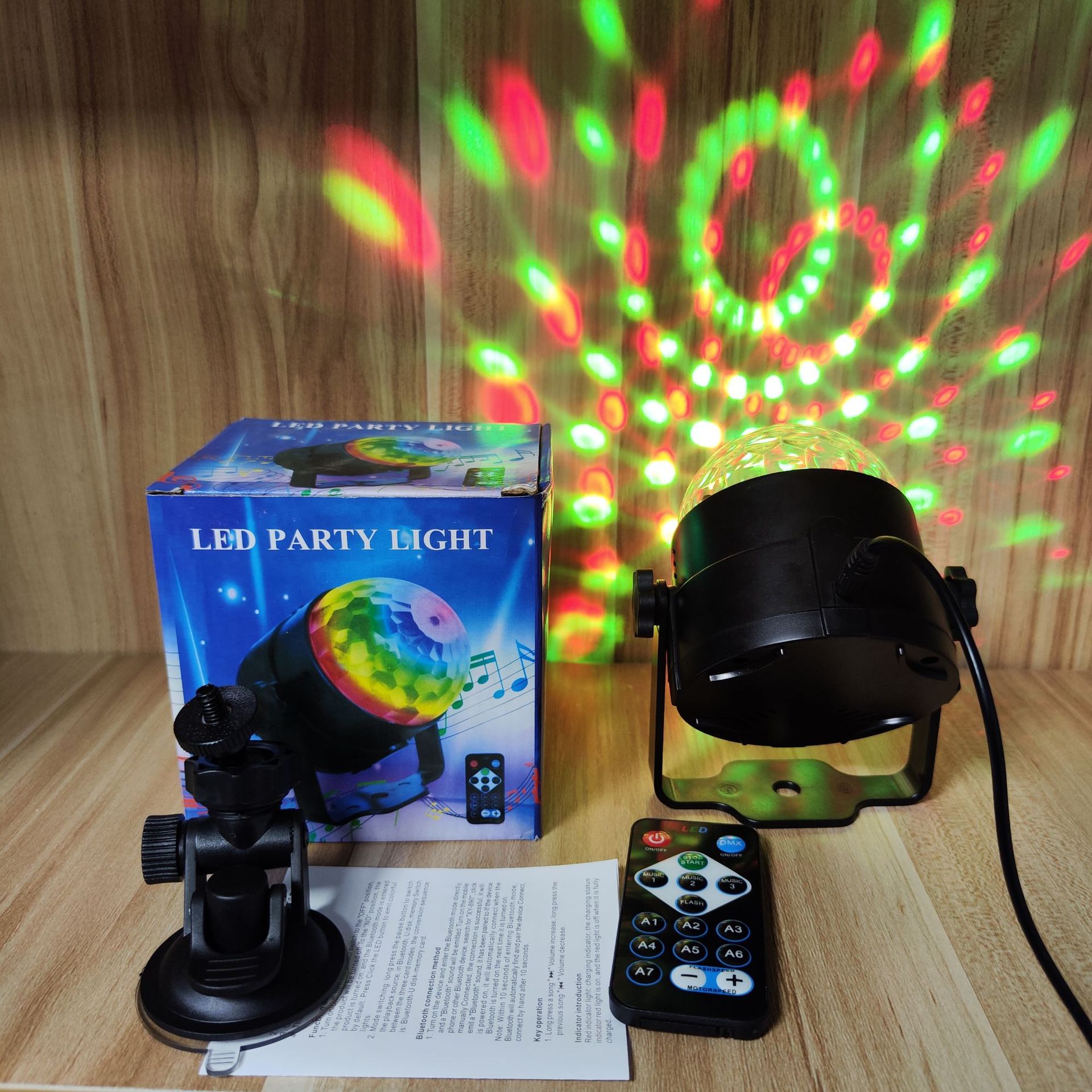 The manufacturer's best-selling remote-controlled LED "Little Magic Fan" crystal magic ball light, seven-color voice-controlled rotating stage light, laser light, KTV stage light, and ambient light for creating a family party atmosphere details Picture
