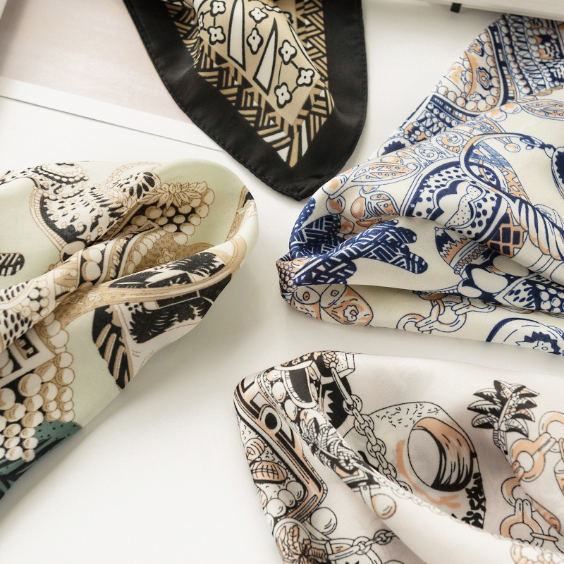French Elegant Style Imitation Silk Scarf Spring Oil Painting Small Square Scarf Spring And Autumn Everything Professional Commuter Personality Silk Scarf Application Scenario