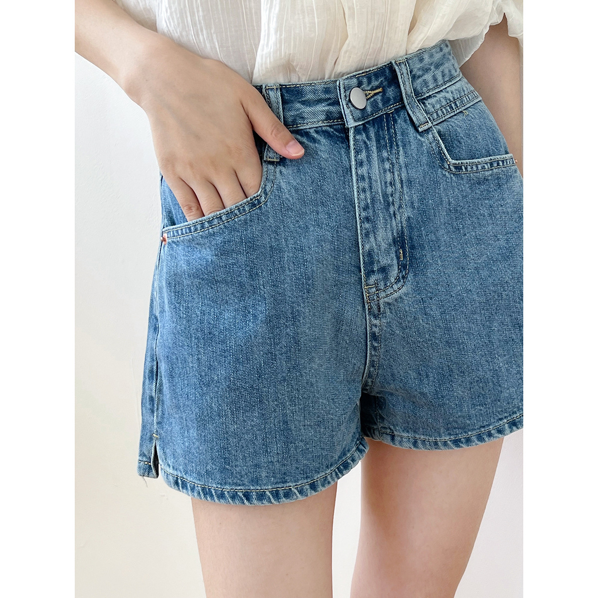 Yan Pair wide-leg denim shorts for women 2022 Summer New style Korean retro high-waisted slimming slit hot pants H2259 Specification image