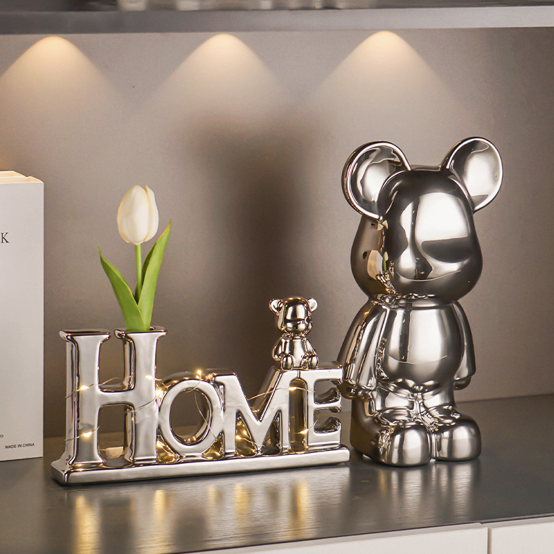 Entrance door door shoe cabinet key storage light luxury violence bear home living room TV cabinet wine cabinet decoration details Picture
