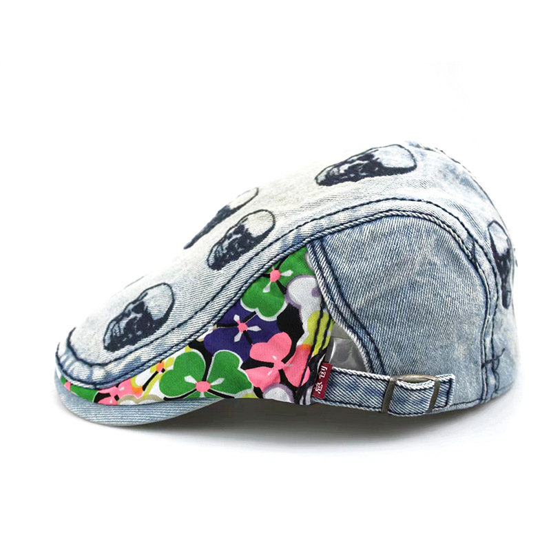 New Skull Embroidery Cap Women's Personality Fashion Retro Front Hat Street Hipster Hat Cowboy Beret Application Scenario