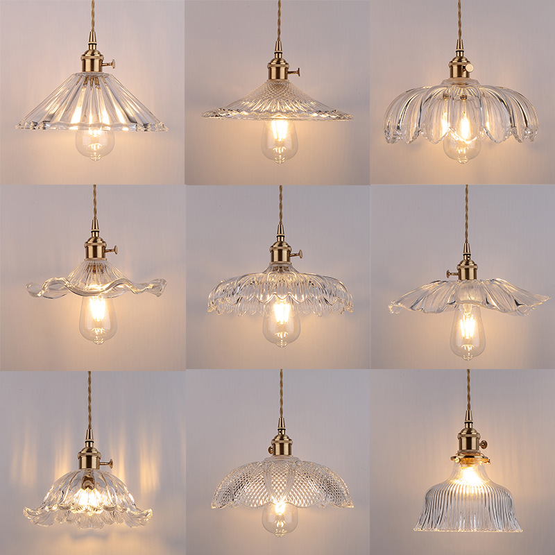 Nordic restaurant lamp creative Japanese retro bar lamp Private room window personality light luxury brass three head glass chandelier