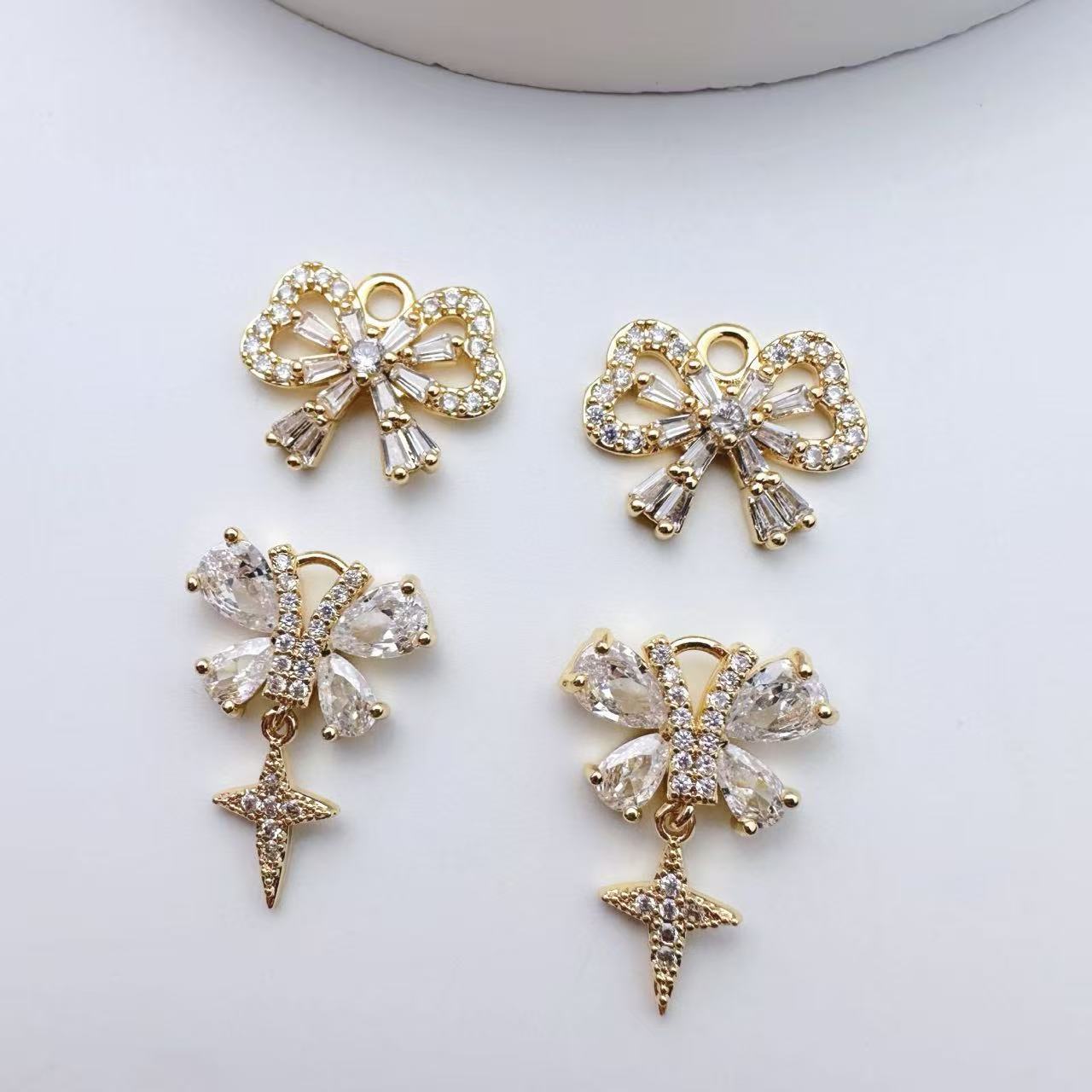 Copper gold-plated micro-inlaid zircon bow tassel pendant diy handmade jewelry bracelet necklace earring accessory material Specification image